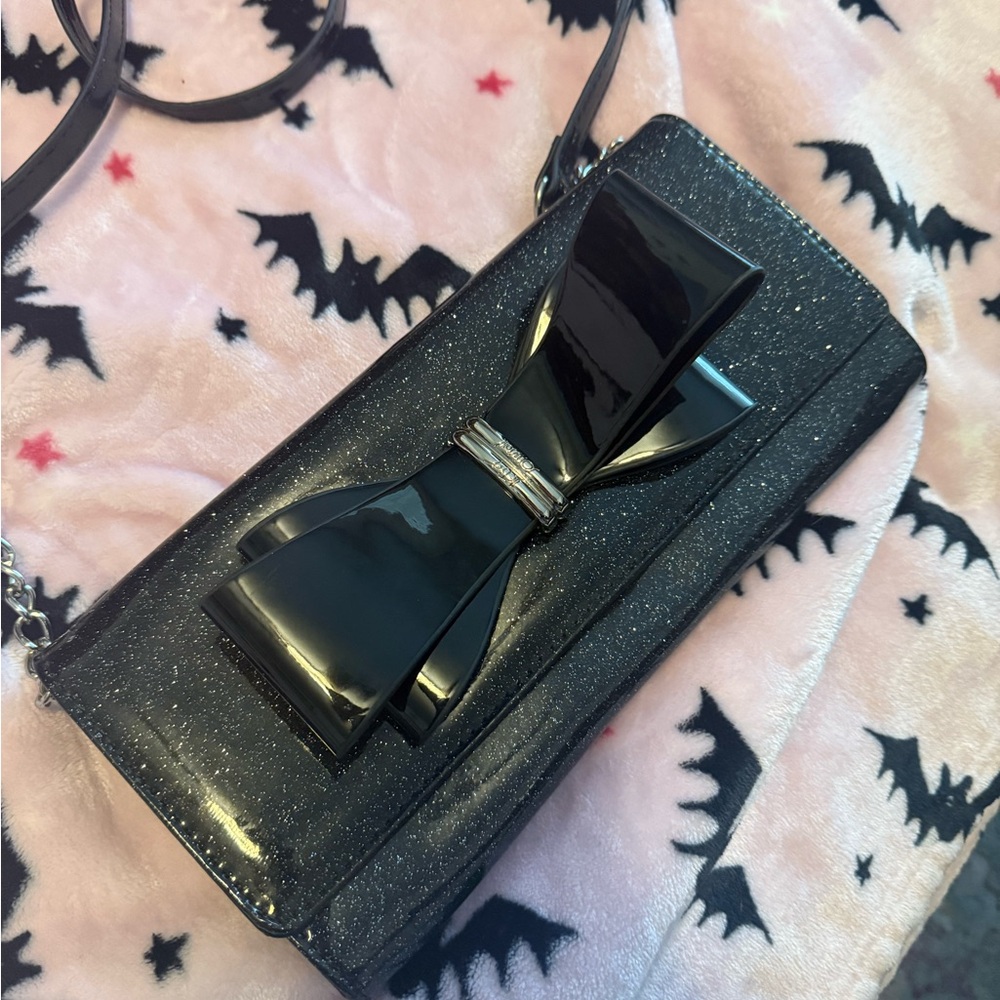 Black Glitter Clutch with Bow